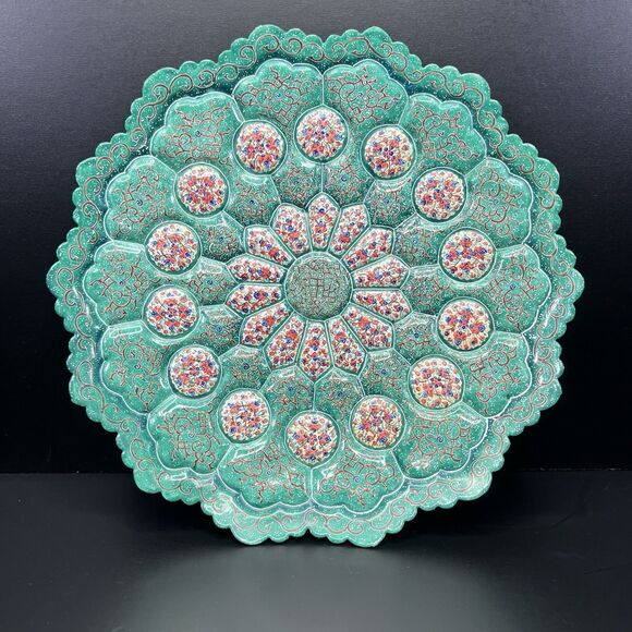 Persian Minakari Enamel Copper Wall Hanging Plate Handpainted 11.5” Signed - Picture 1 of 14